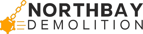 northbay-demolition-logo-transparent Text logo for "Northbay Demolition" with an illustration of a wrecking ball on chains.
